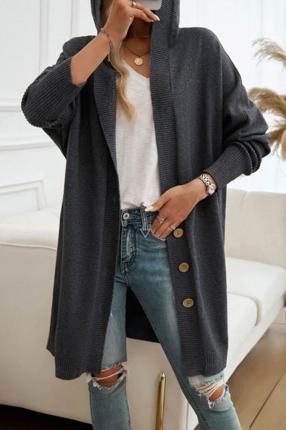 Solid Color Single-breasted Hooded Cardigan