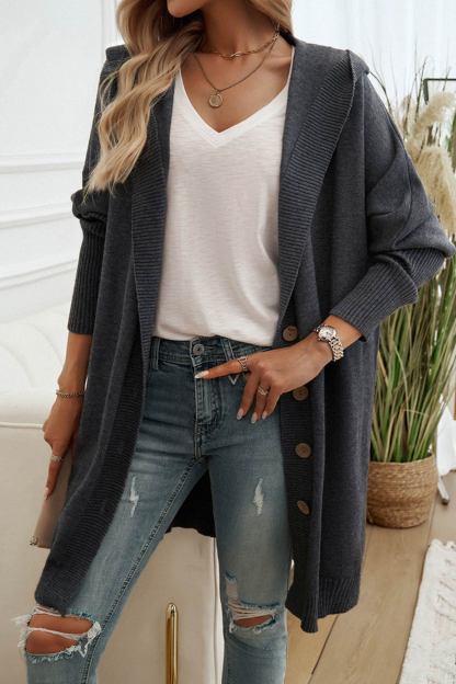 Solid Color Single-breasted Hooded Cardigan
