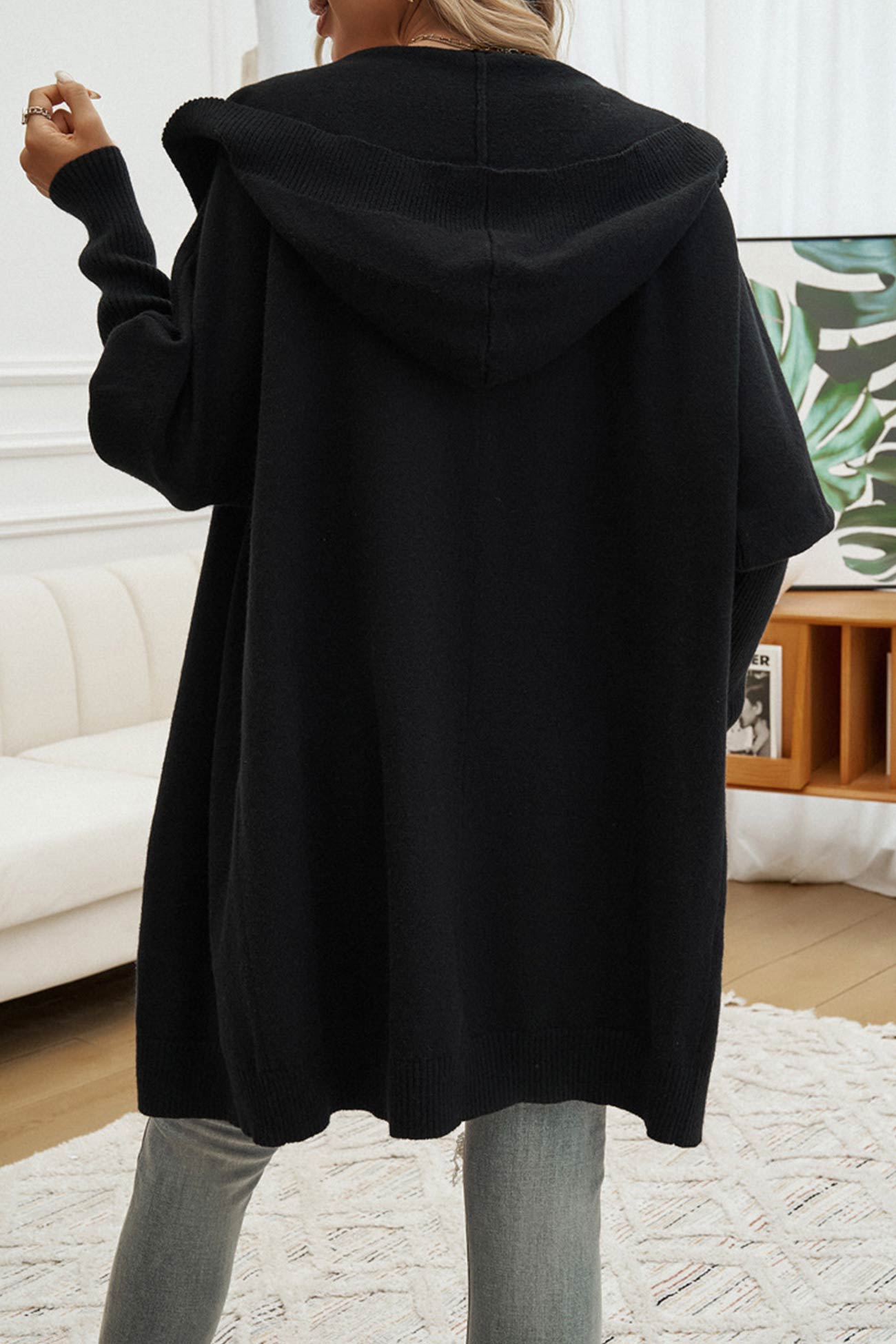 Solid Color Single-breasted Hooded Cardigan