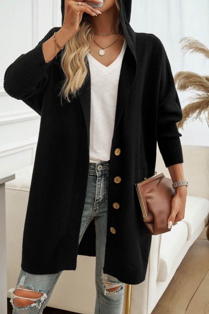 Solid Color Single-breasted Hooded Cardigan