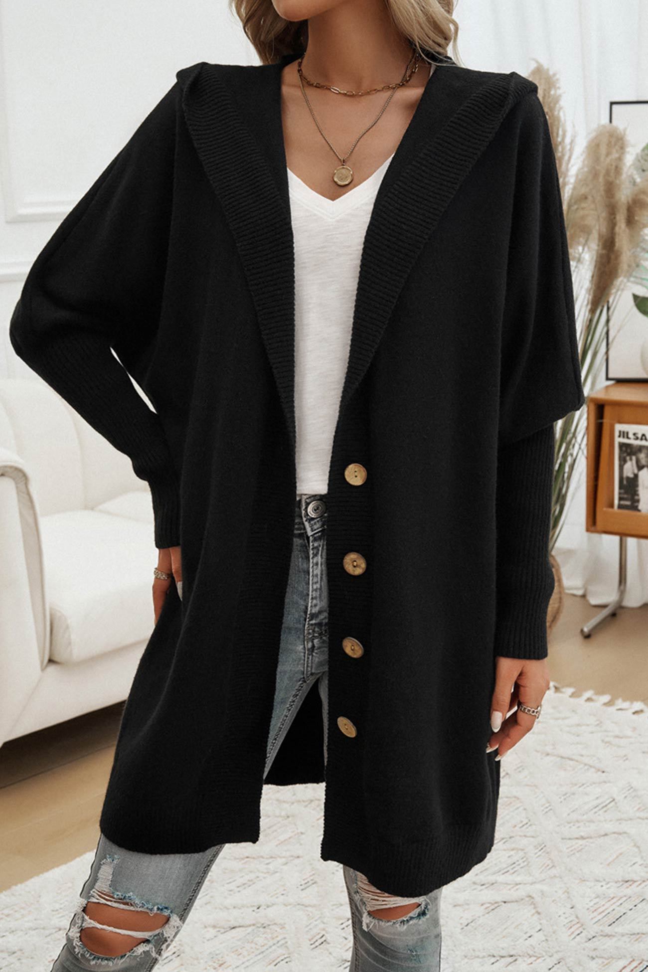 Solid Color Single-breasted Hooded Cardigan