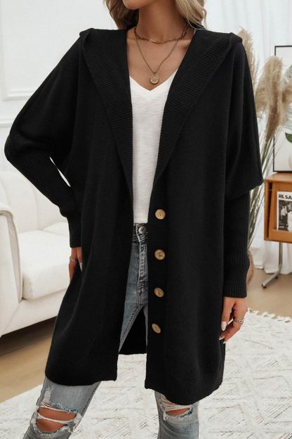Solid Color Single-breasted Hooded Cardigan