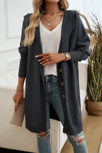 Solid Color Single-breasted Hooded Cardigan