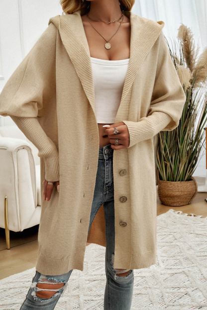 Solid Color Single-breasted Hooded Cardigan