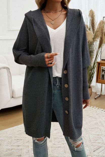 Solid Color Single-breasted Hooded Cardigan