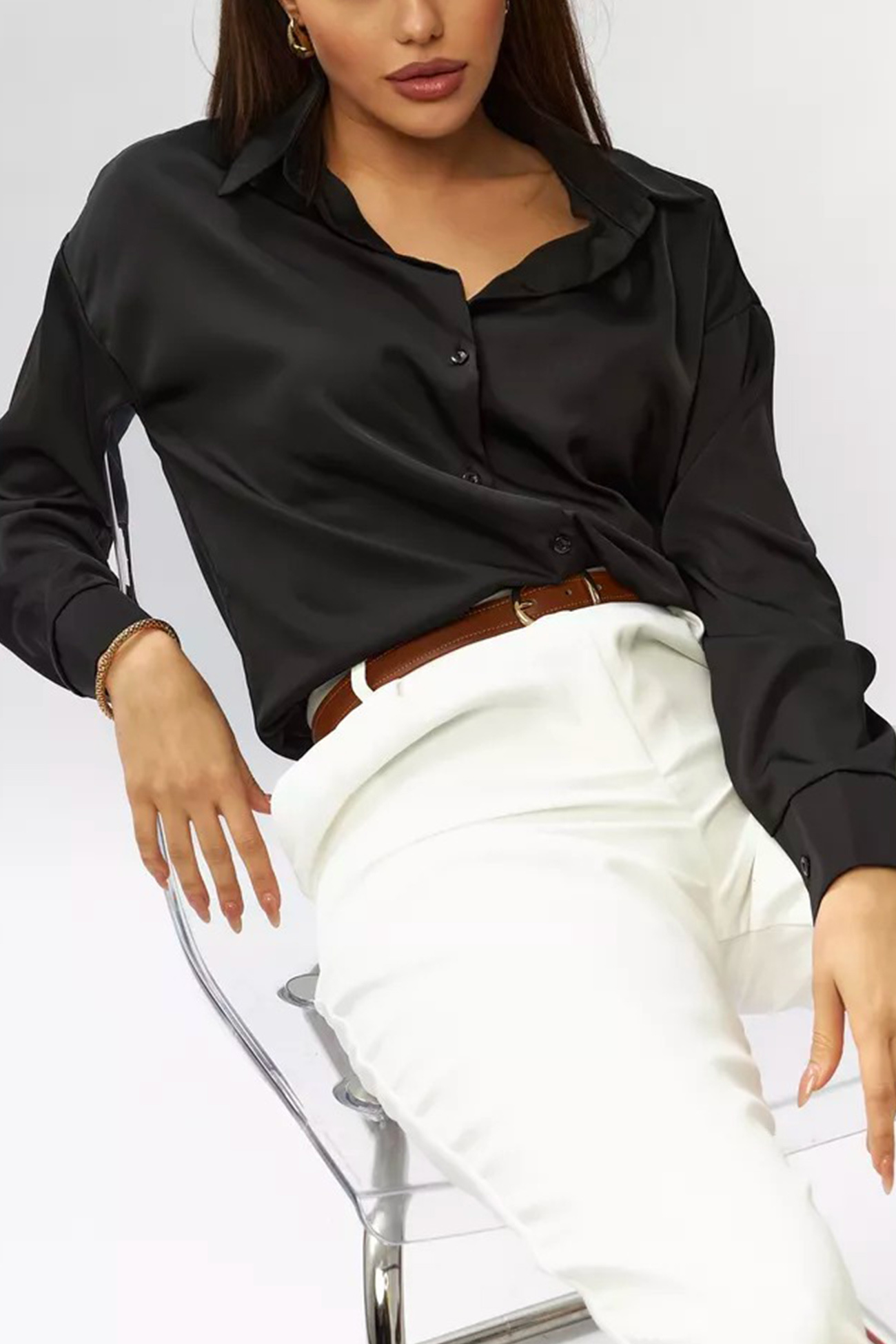 Solid Color Slim Fit Blouse