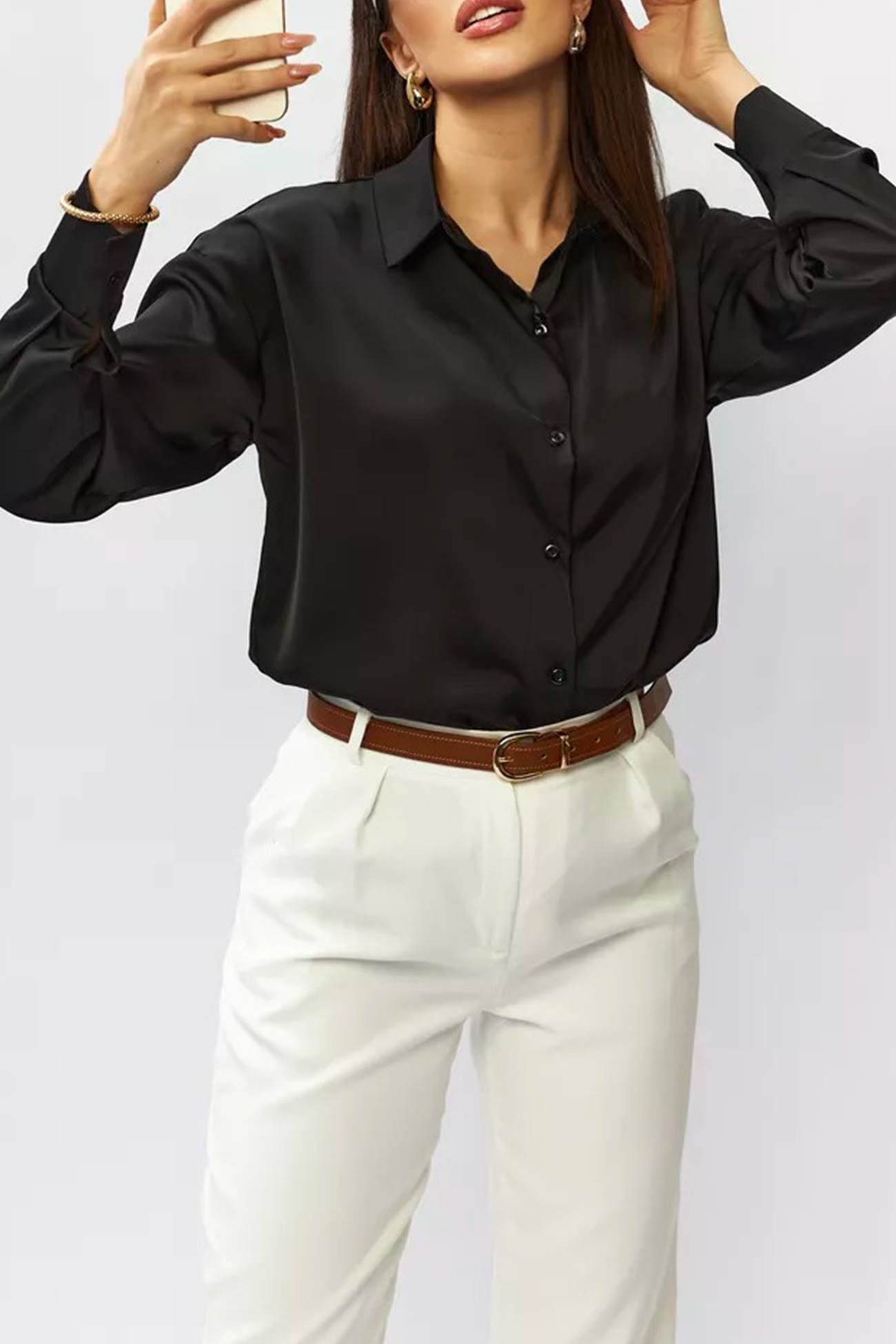 Solid Color Slim Fit Blouse