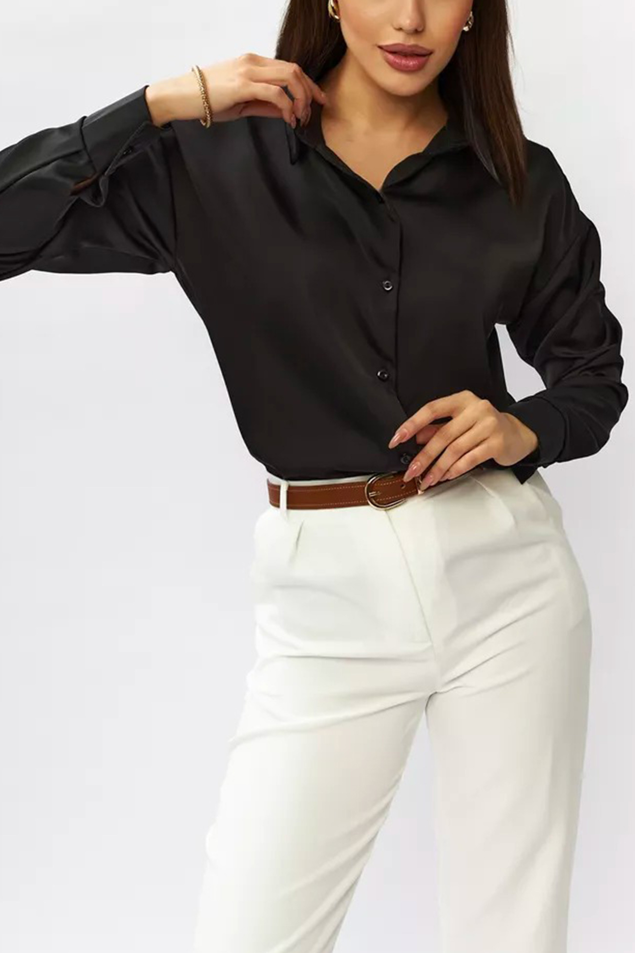 Solid Color Slim Fit Blouse