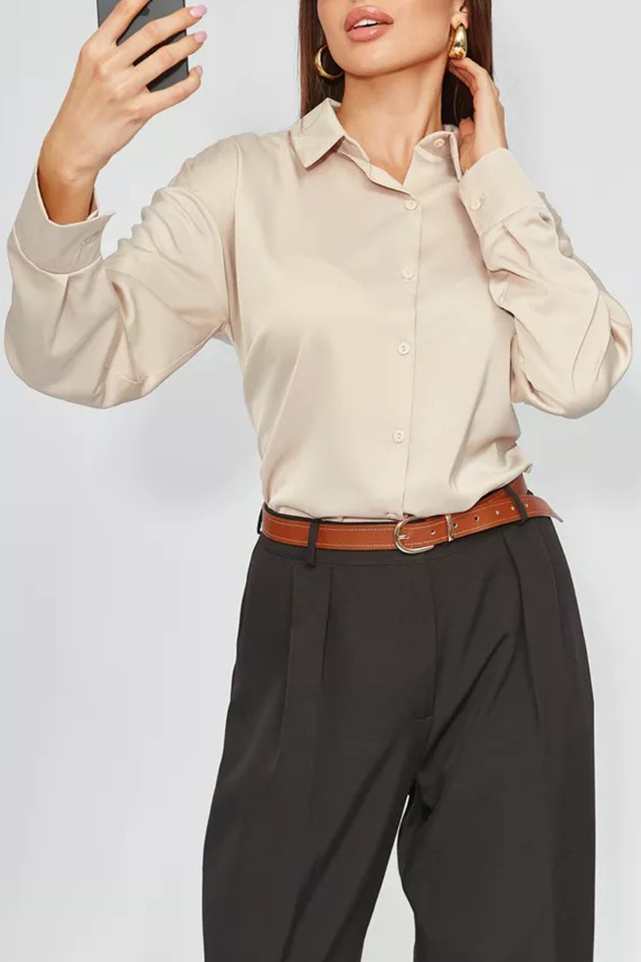 Solid Color Slim Fit Blouse