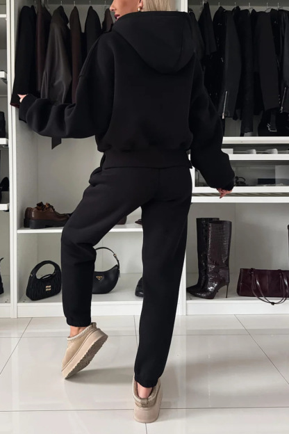 Solid Color Slit Cropped Hooded Set