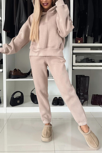 Solid Color Slit Cropped Hooded Set