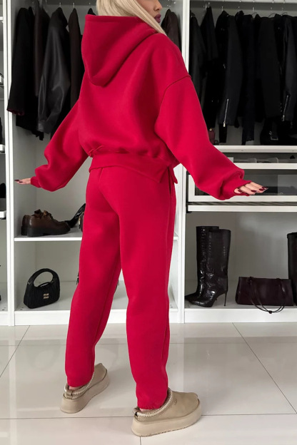 Solid Color Slit Cropped Hooded Set