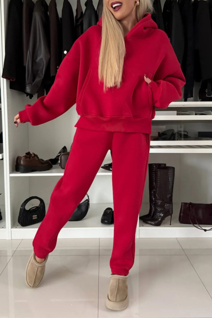 Solid Color Slit Cropped Hooded Set