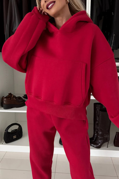 Solid Color Slit Cropped Hooded Set