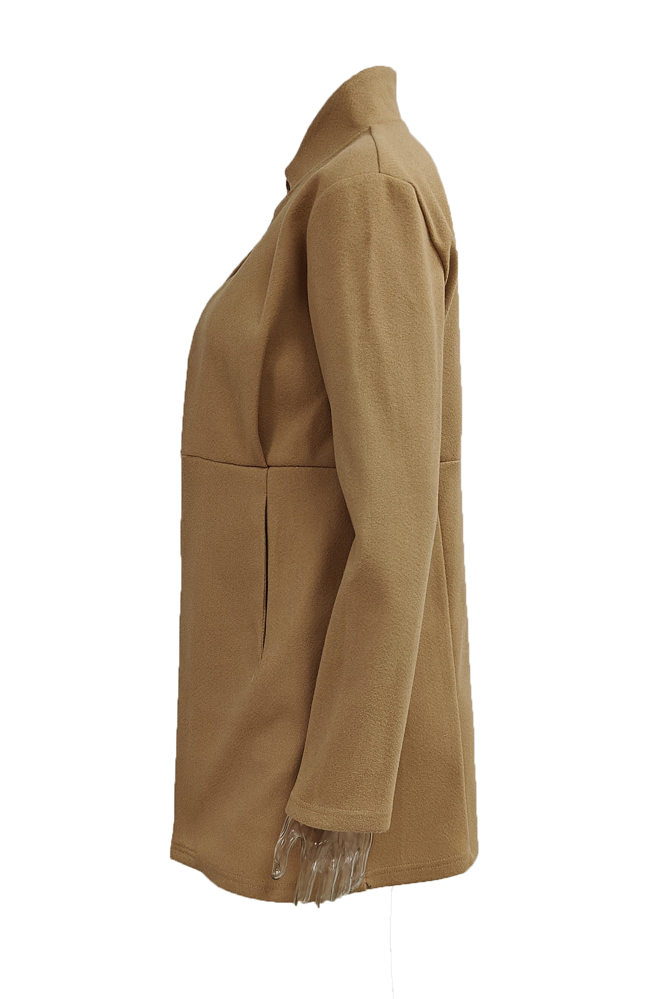 Solid Color Stand Neck Mid-length Plush Coat