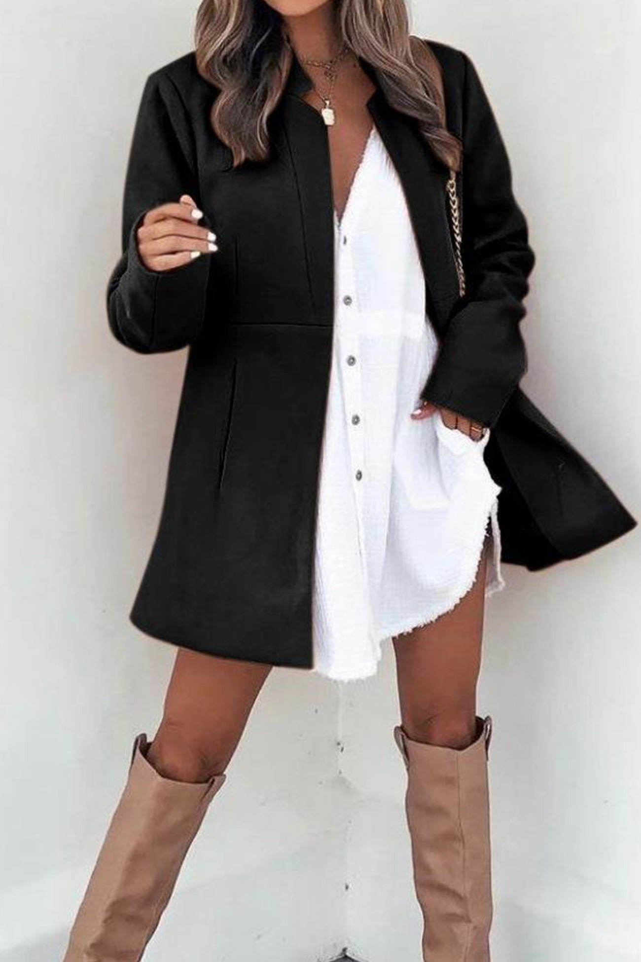 Solid Color Stand Neck Mid-length Plush Coat