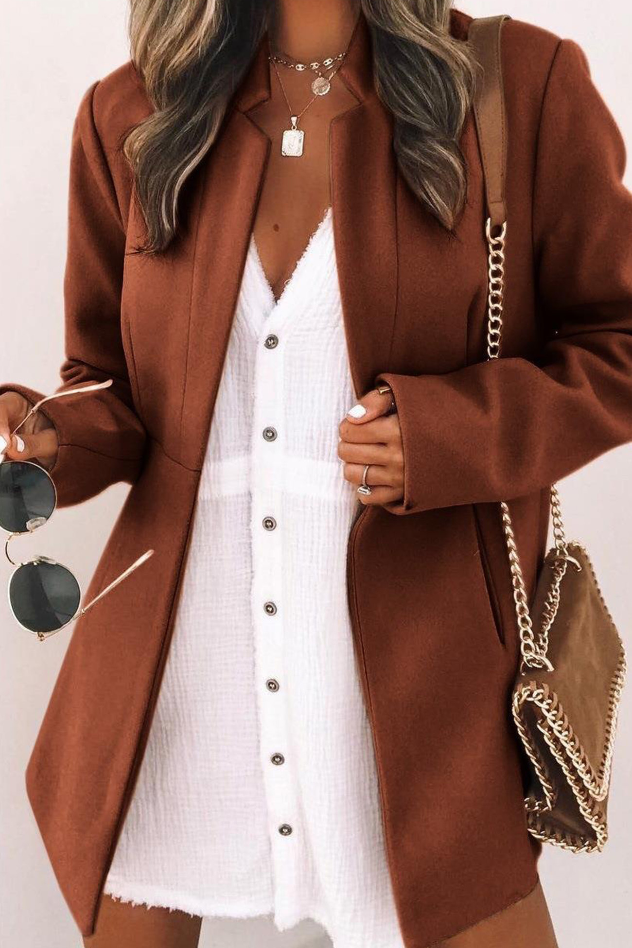Solid Color Stand Neck Mid-length Plush Coat