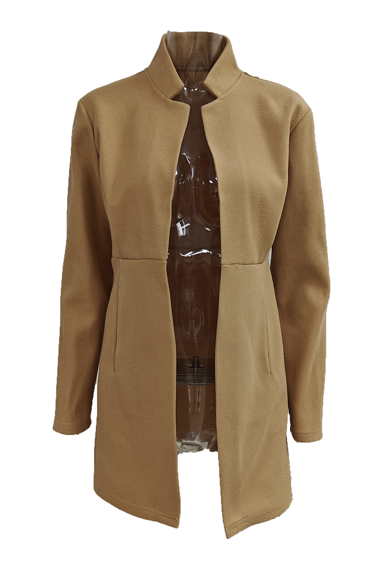 Solid Color Stand Neck Mid-length Plush Coat