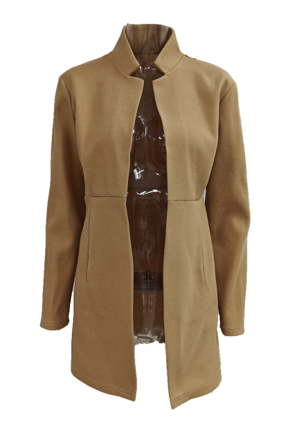 Solid Color Stand Neck Mid-length Plush Coat