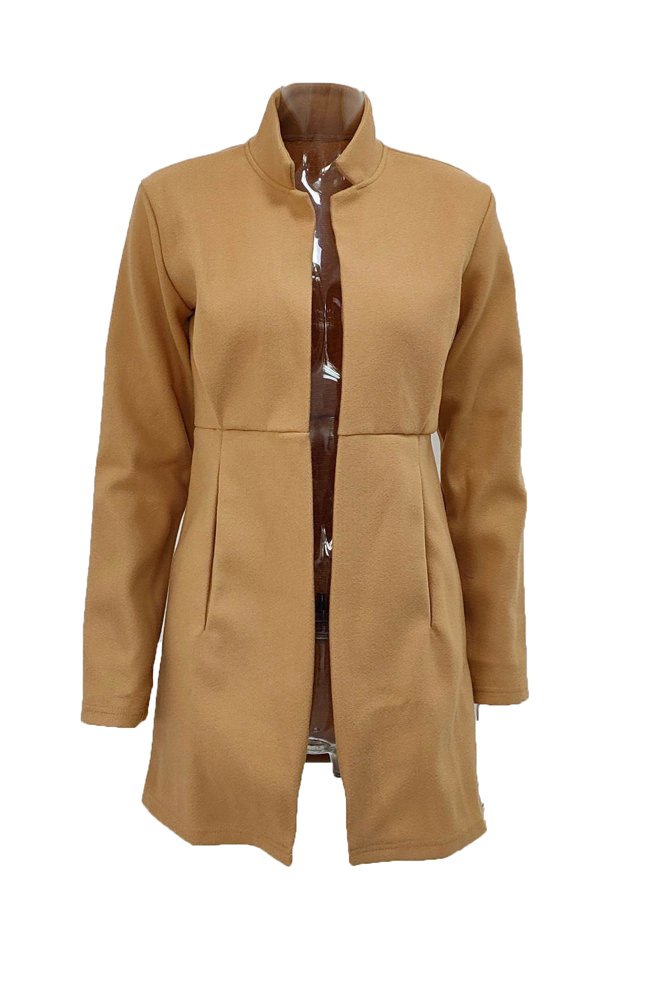 Solid Color Stand Neck Mid-length Plush Coat