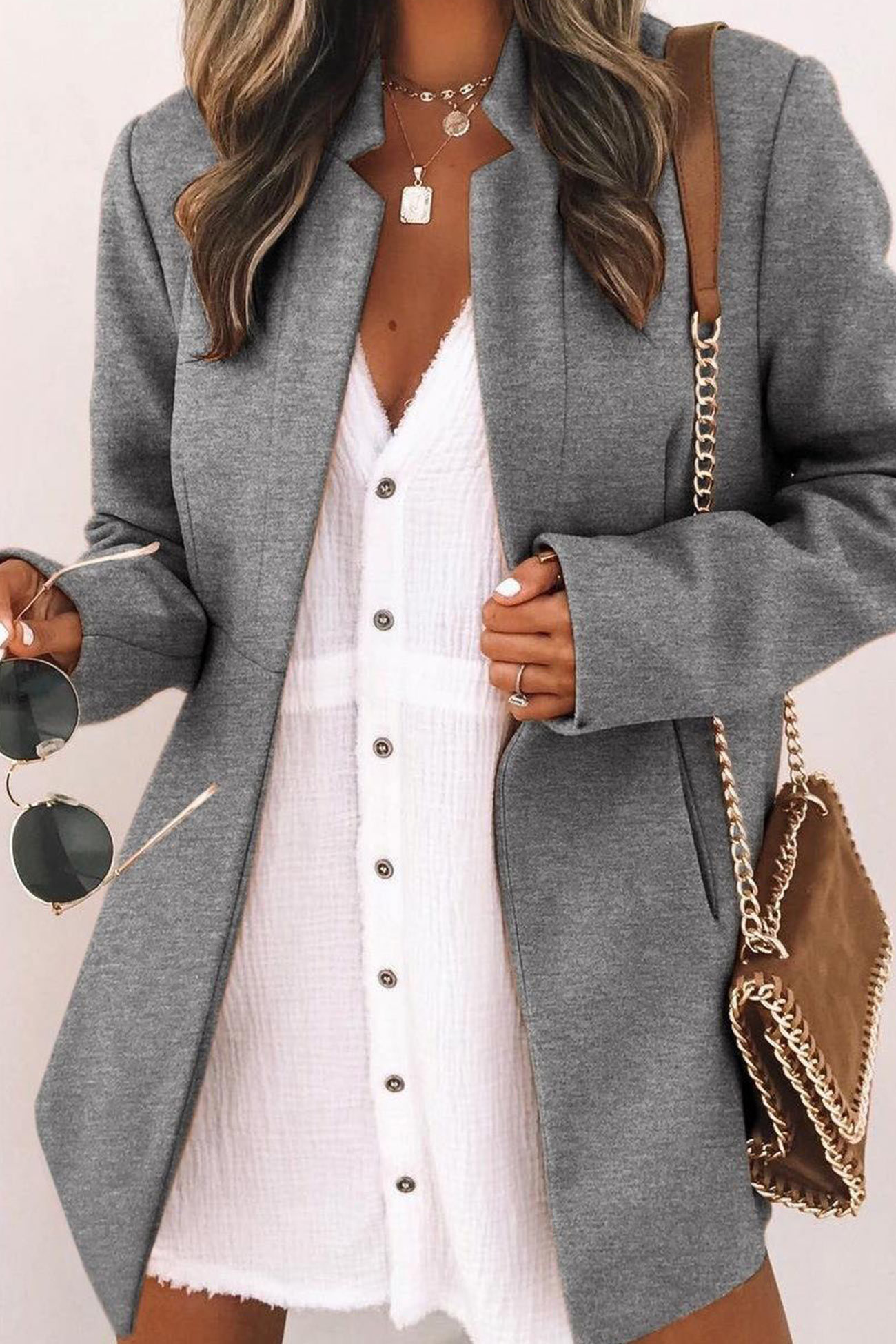 Solid Color Stand Neck Mid-length Plush Coat