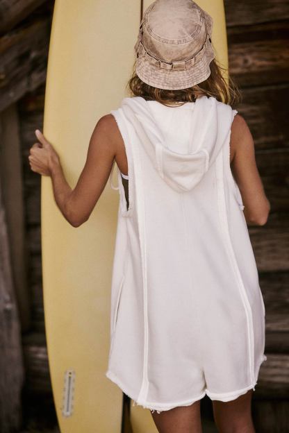 Solid Color Zip-up Hooded Rompers