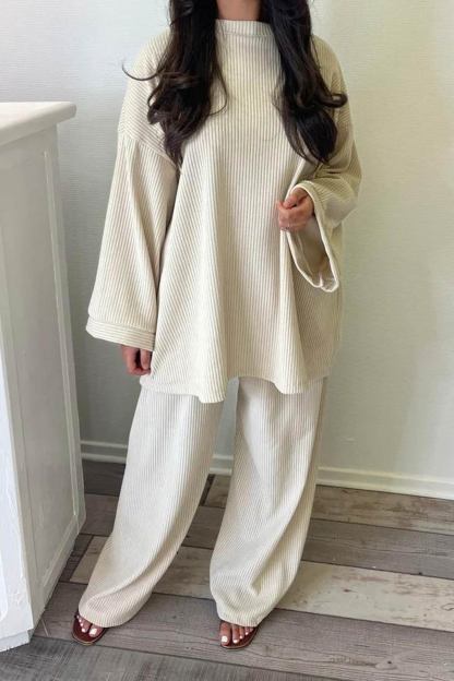 Solid Corduroy Loose Pullover Set