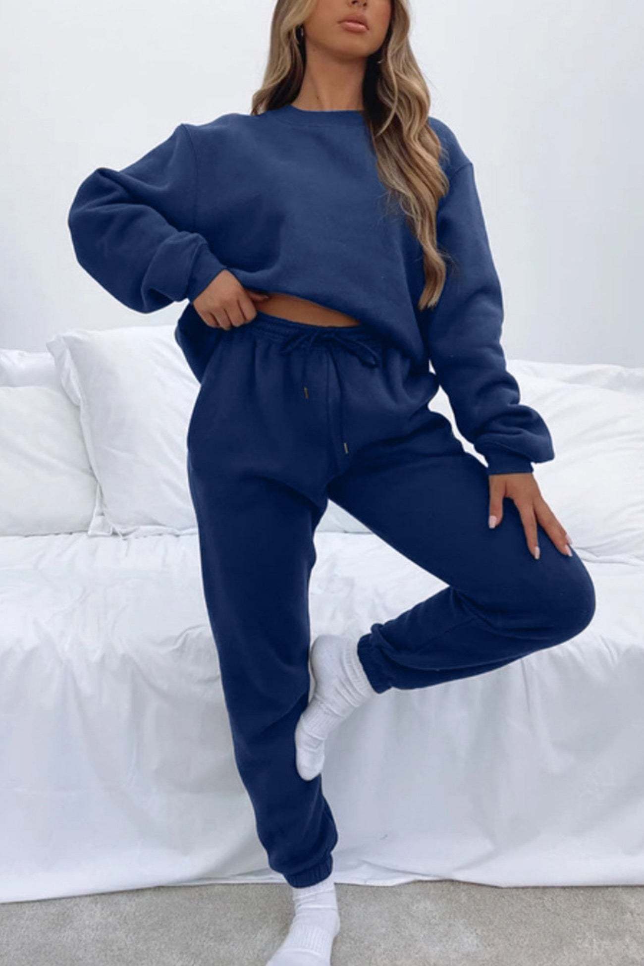 Solid Sweatshirt Pants Set