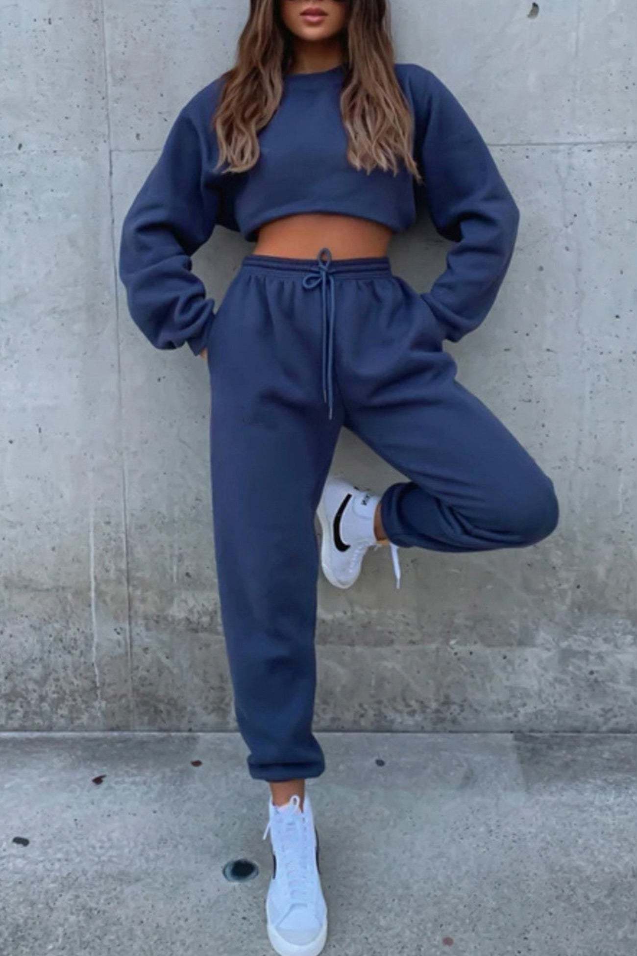 Solid Sweatshirt Pants Set