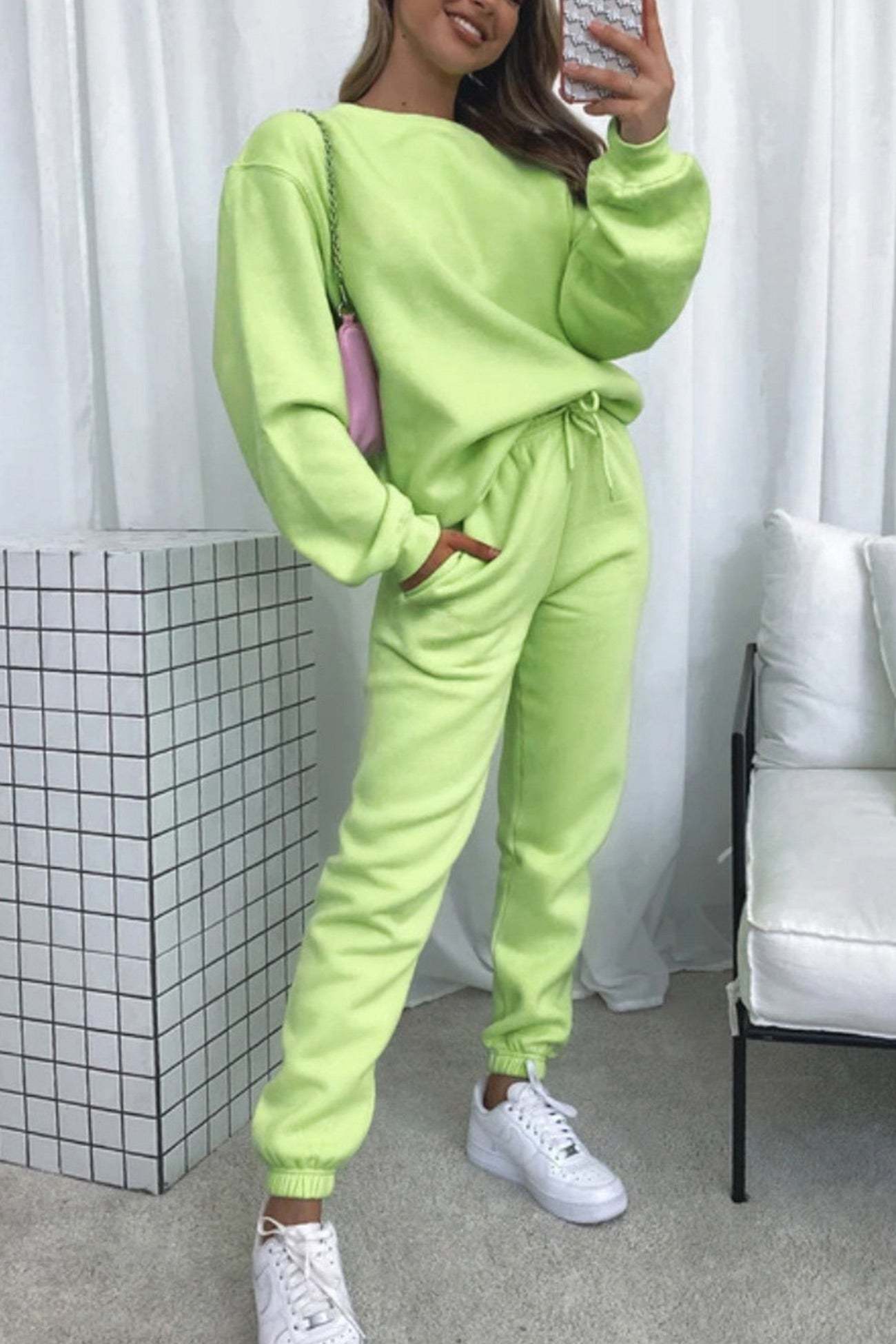 Solid Sweatshirt Pants Set