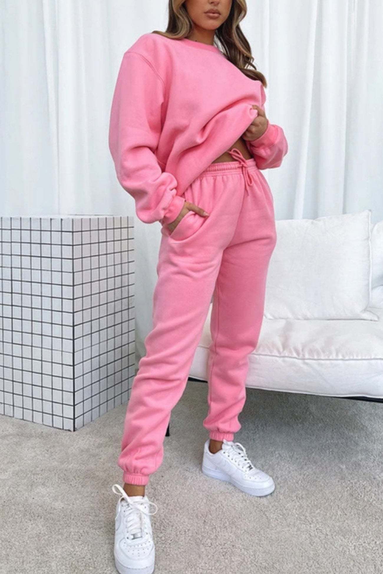 Solid Sweatshirt Pants Set