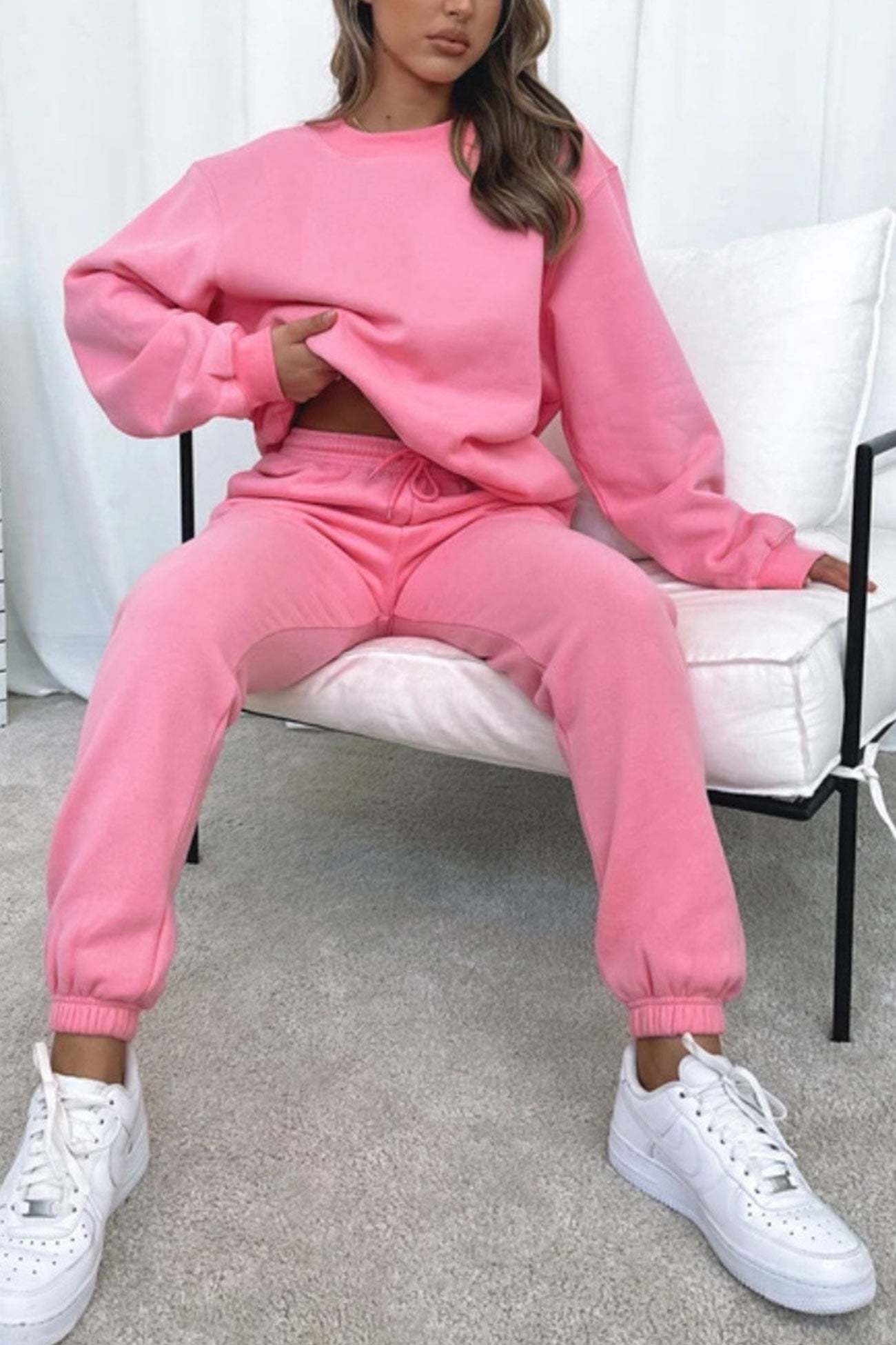 Solid Sweatshirt Pants Set