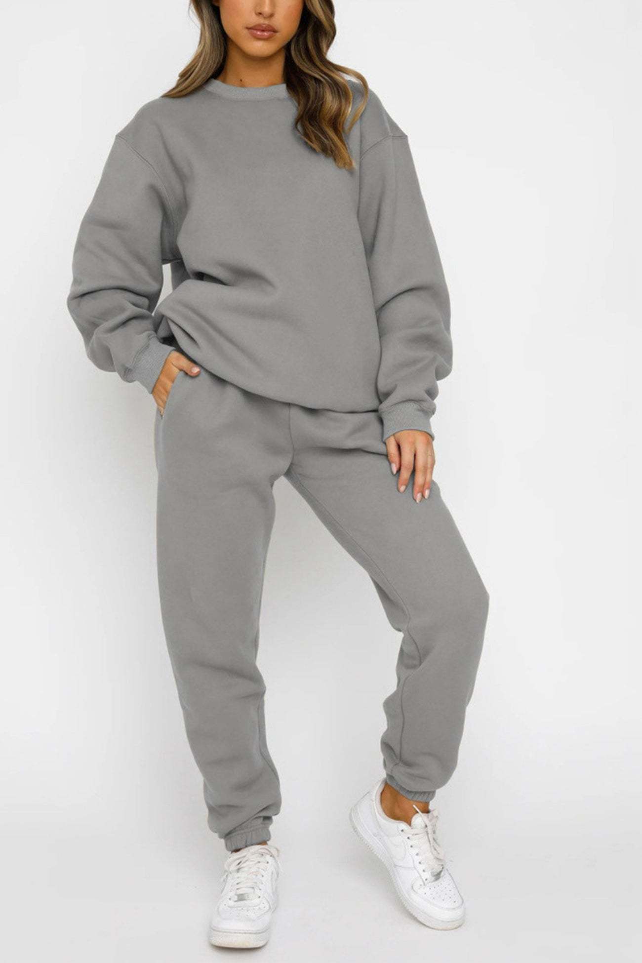Solid Sweatshirt Pants Set