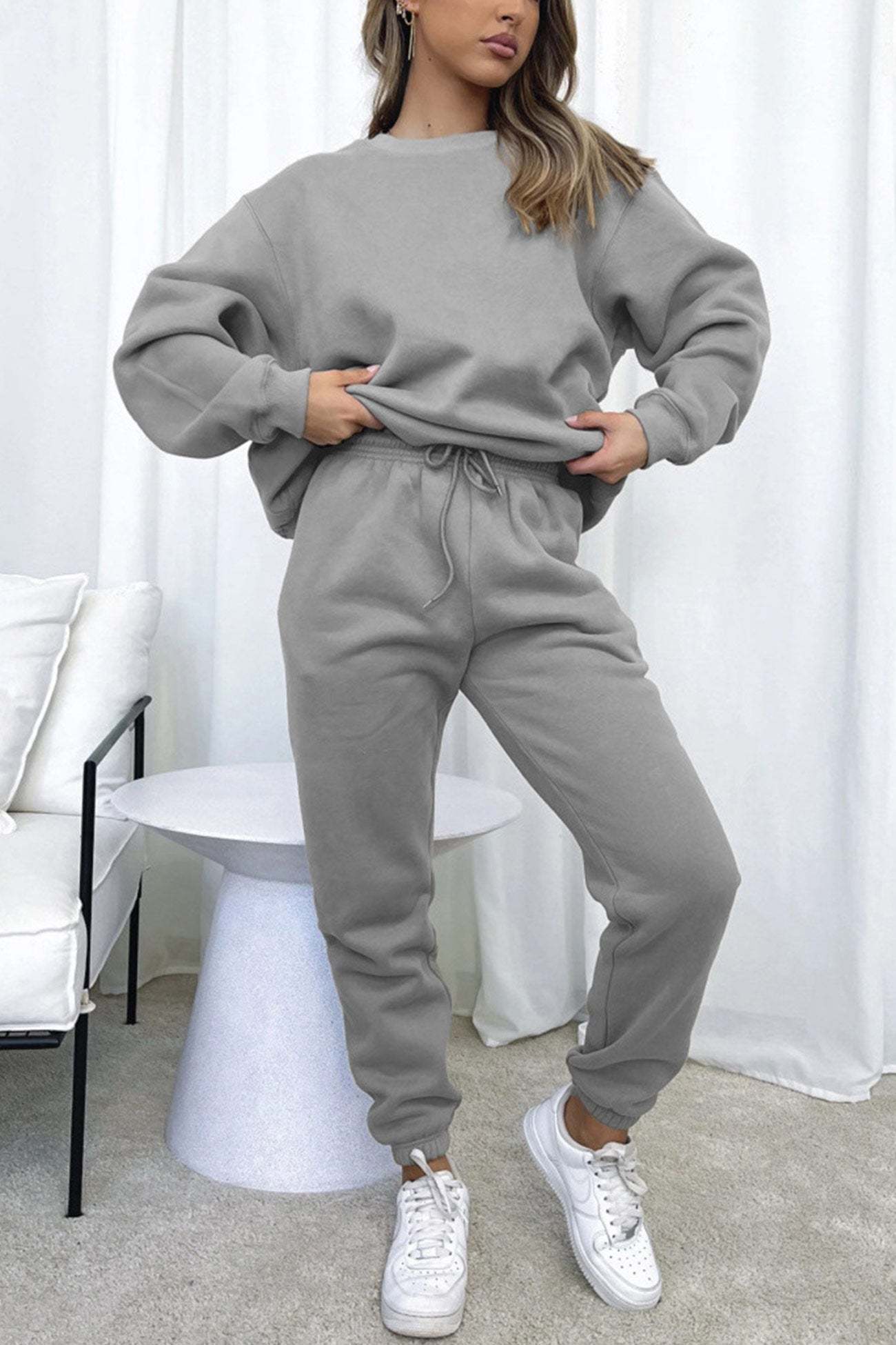 Solid Sweatshirt Pants Set