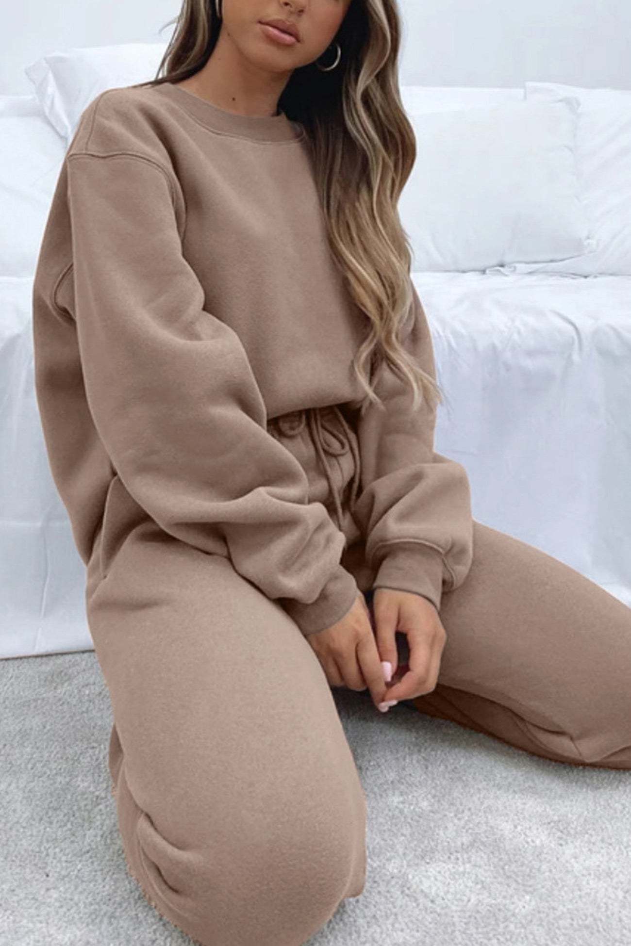 Solid Sweatshirt Pants Set