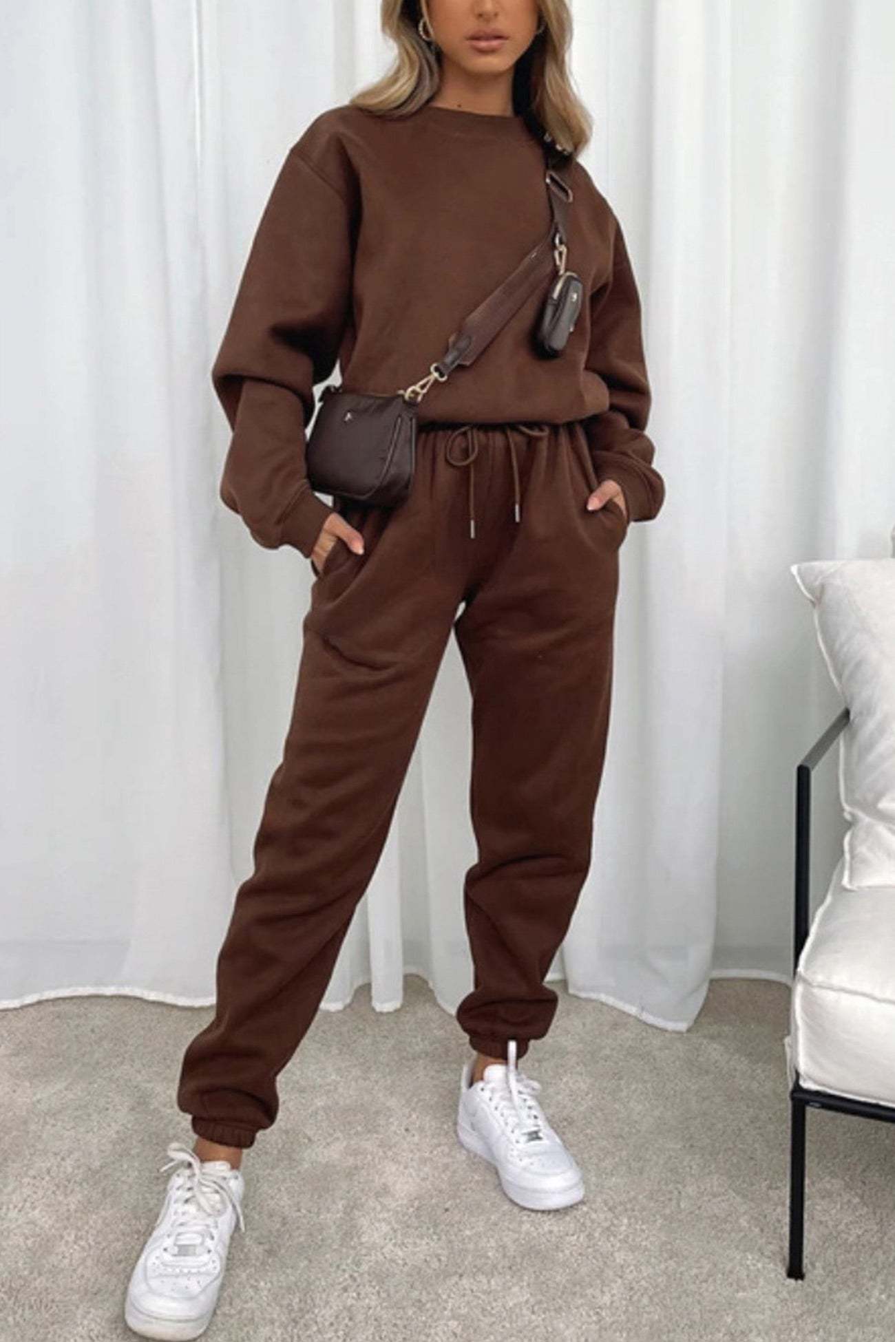Solid Sweatshirt Pants Set