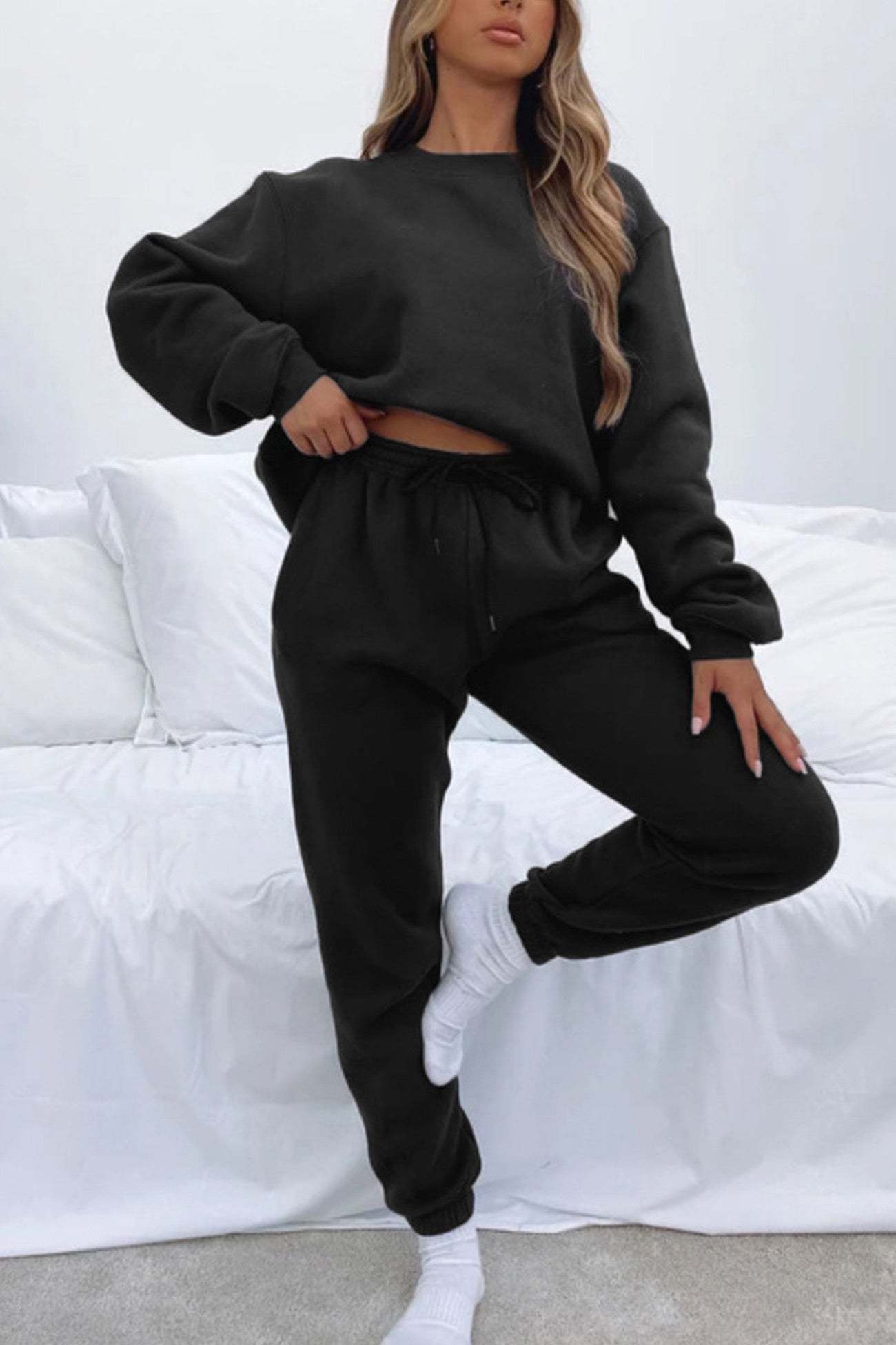 Solid Sweatshirt Pants Set