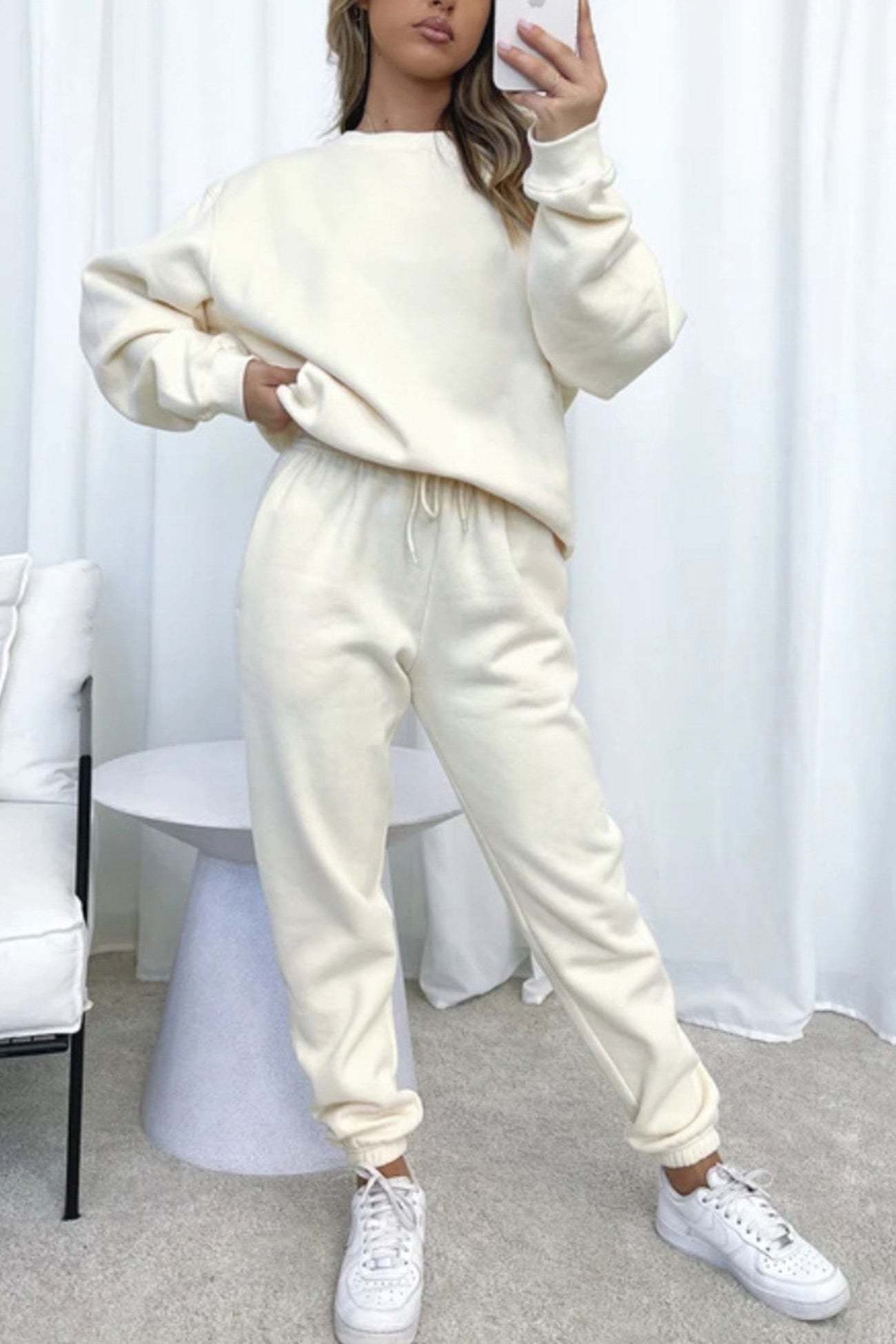 Solid Sweatshirt Pants Set