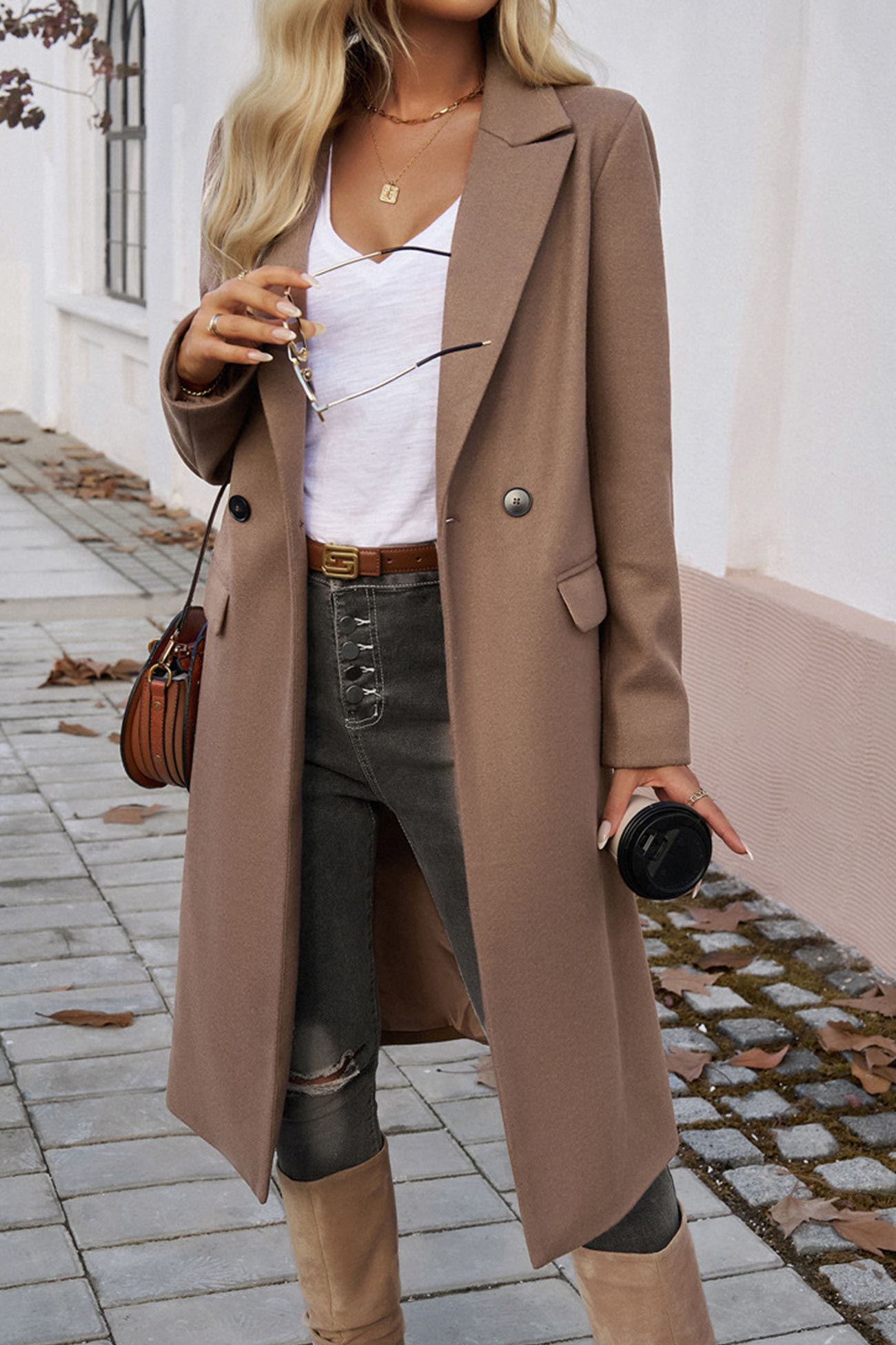 Solid Lapel Mid-length Blazer Coat