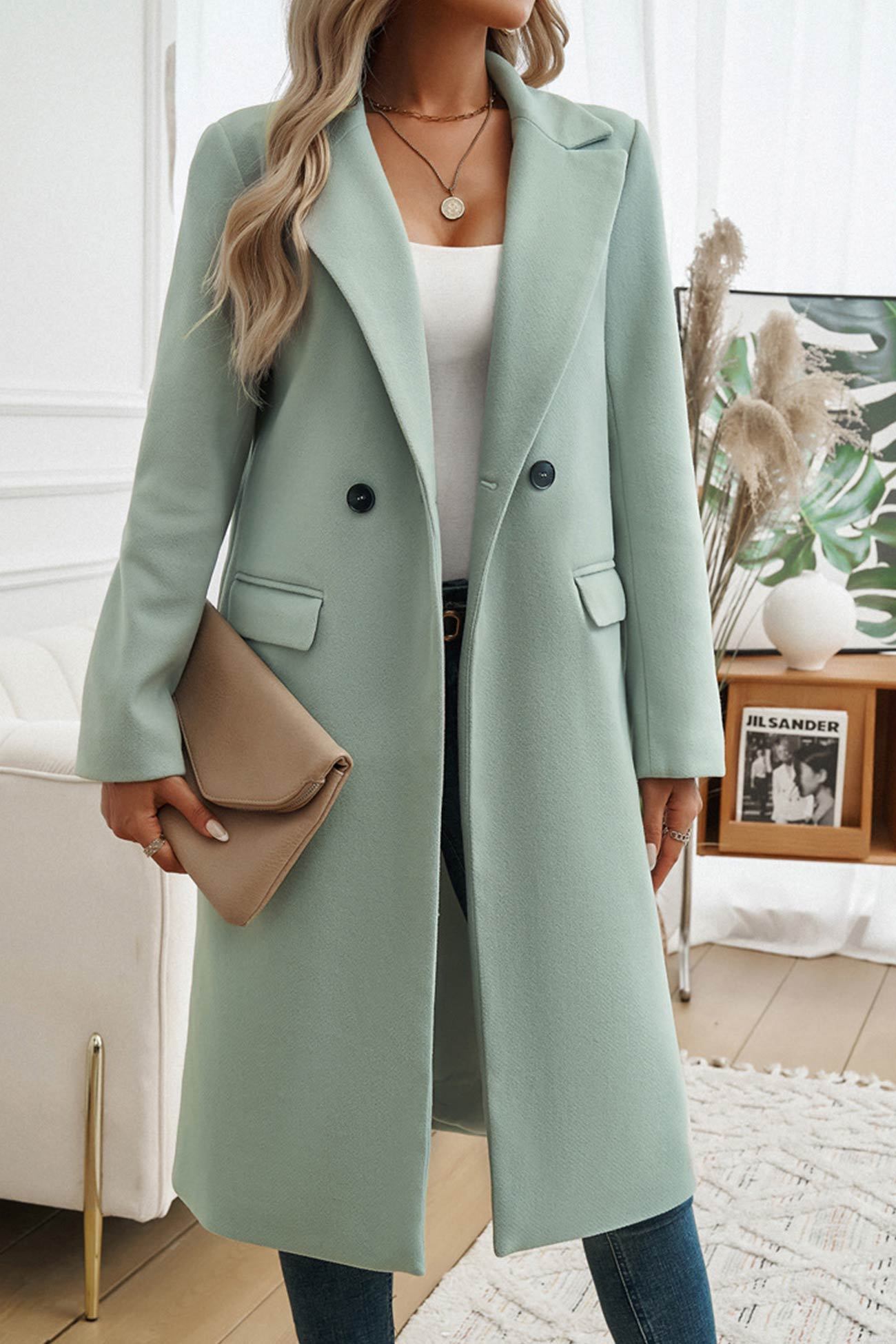 Solid Lapel Mid-length Blazer Coat
