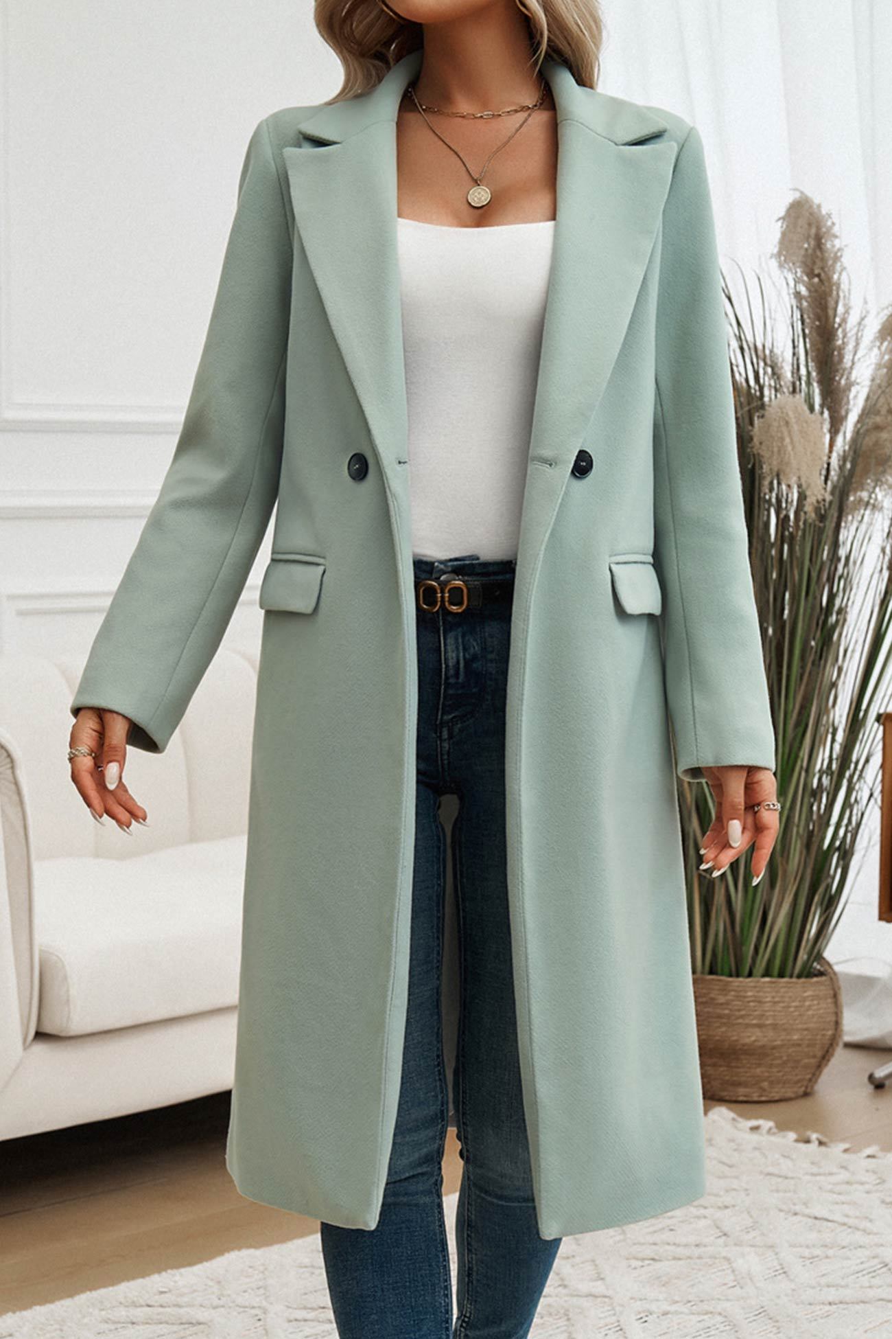 Solid Lapel Mid-length Blazer Coat