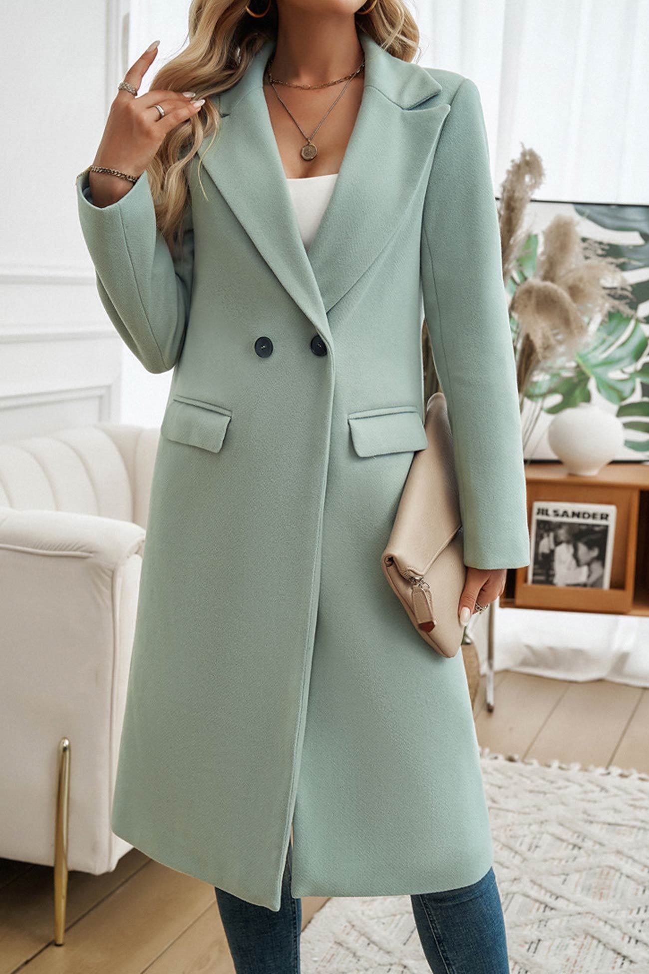 Solid Lapel Mid-length Blazer Coat