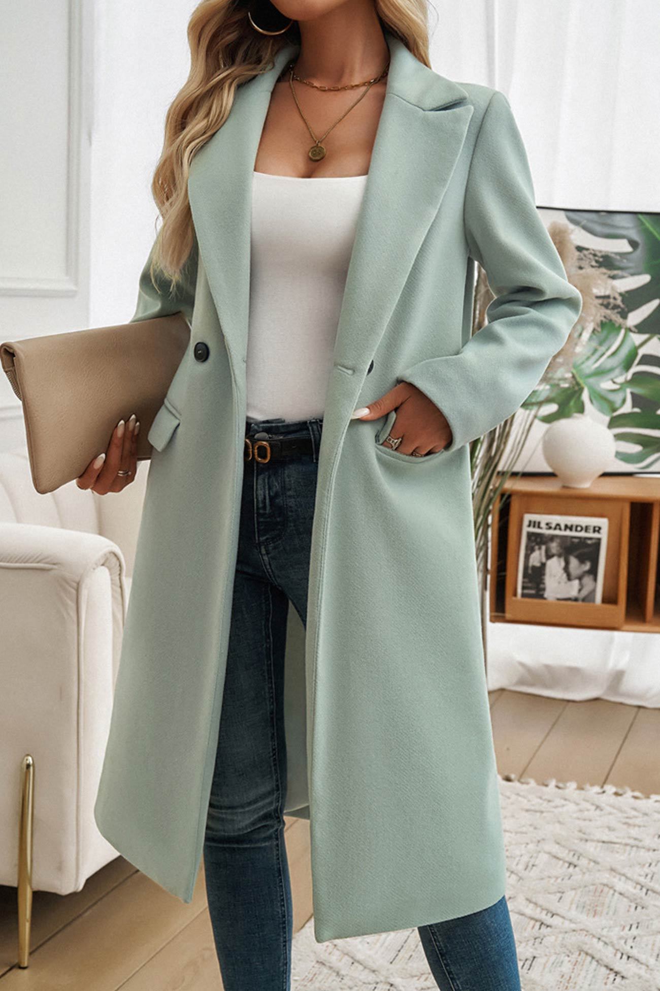 Solid Lapel Mid-length Blazer Coat