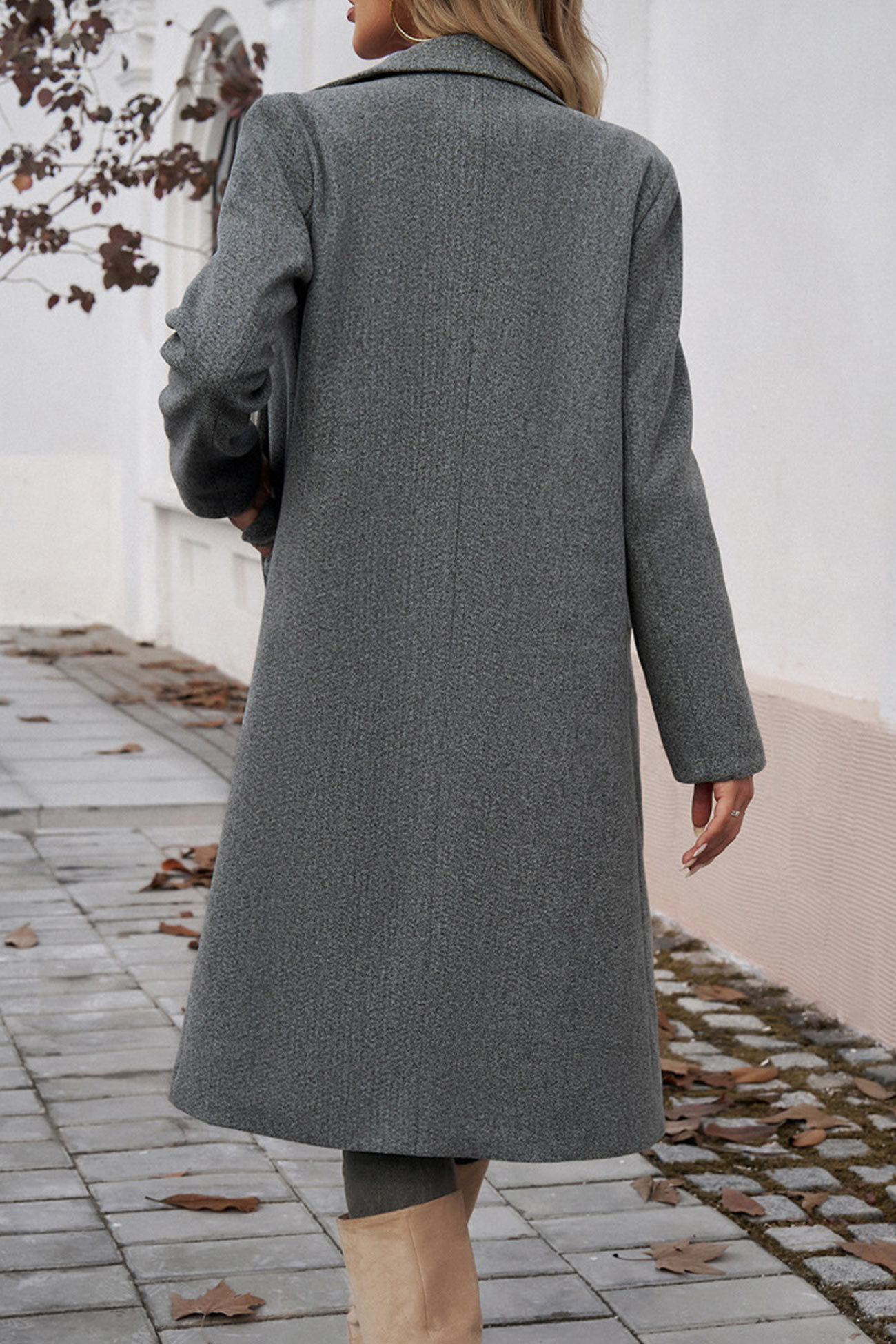 Solid Lapel Mid-length Blazer Coat