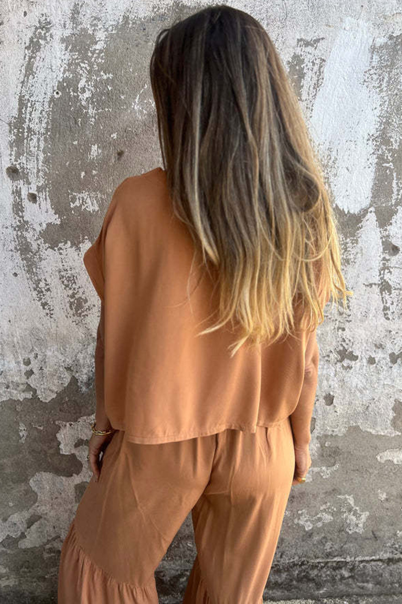 Solid Short Sleeve Flare Pants Set
