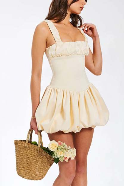 Solid Square Neck Corset Tutu Mini Dress