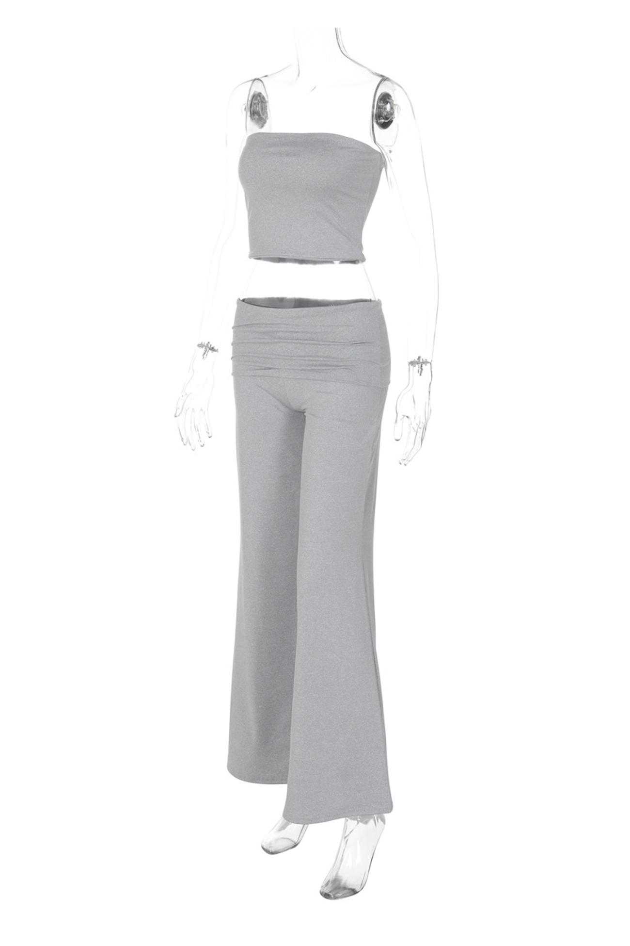 Solid Tube Top Stacking Flare Pants Set