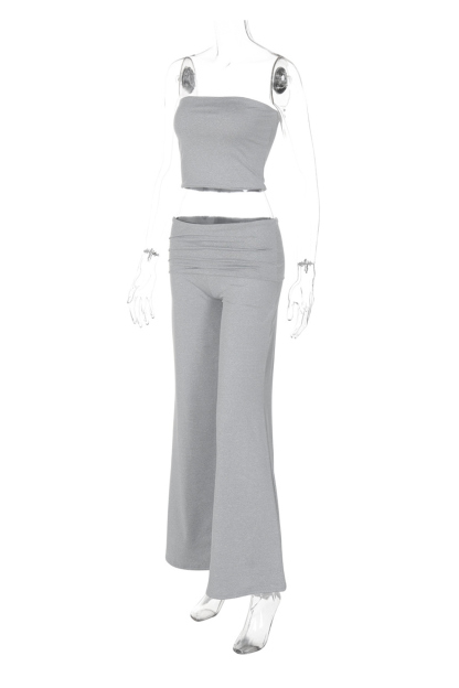 Solid Tube Top Stacking Flare Pants Set
