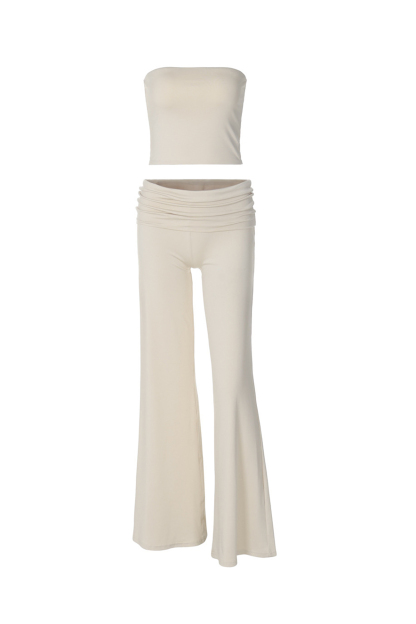 Solid Tube Top Stacking Flare Pants Set