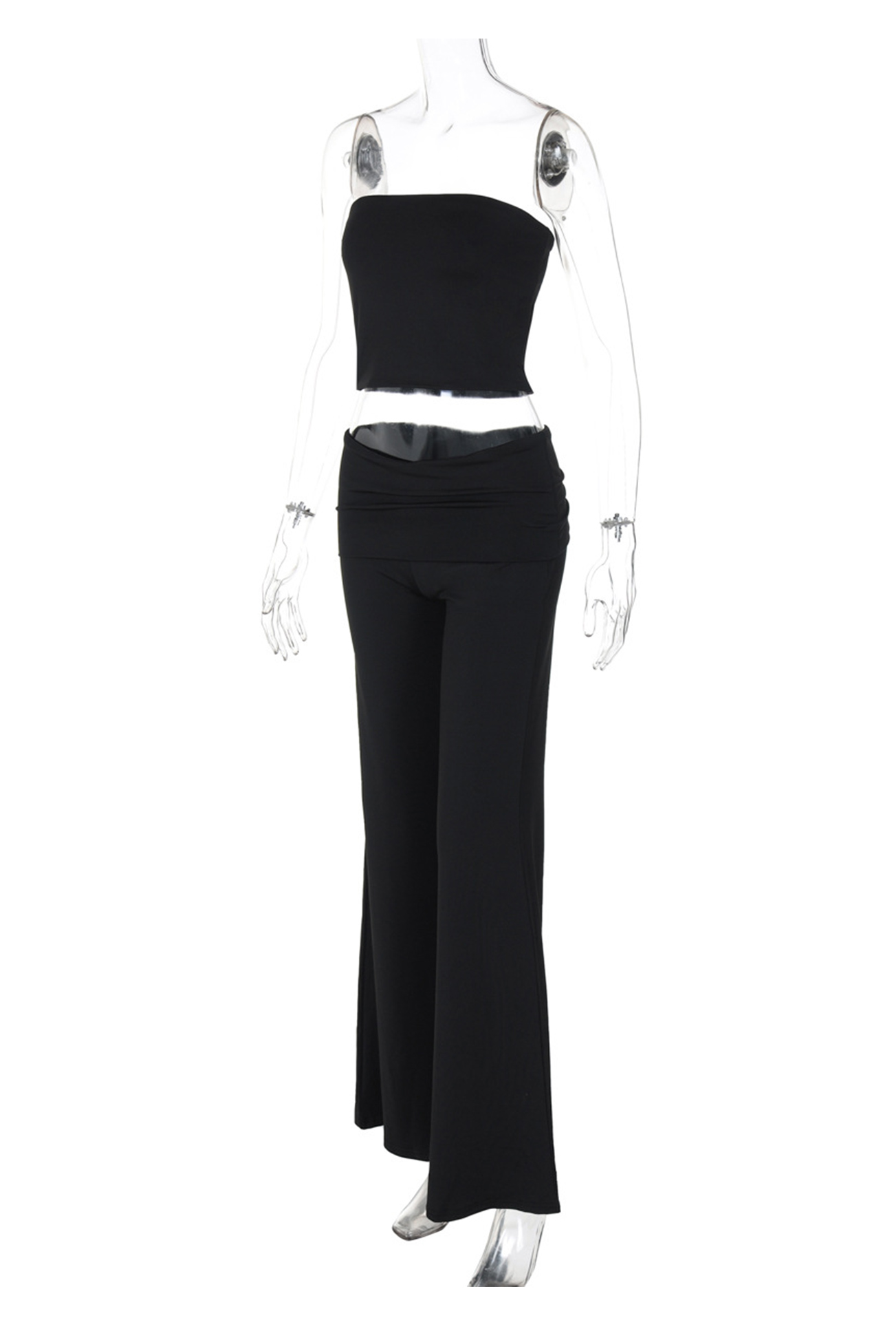 Solid Tube Top Stacking Flare Pants Set
